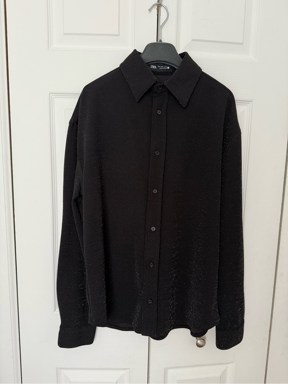 Zara Black Sparkle Button-Down Long Sleeve Shirt
